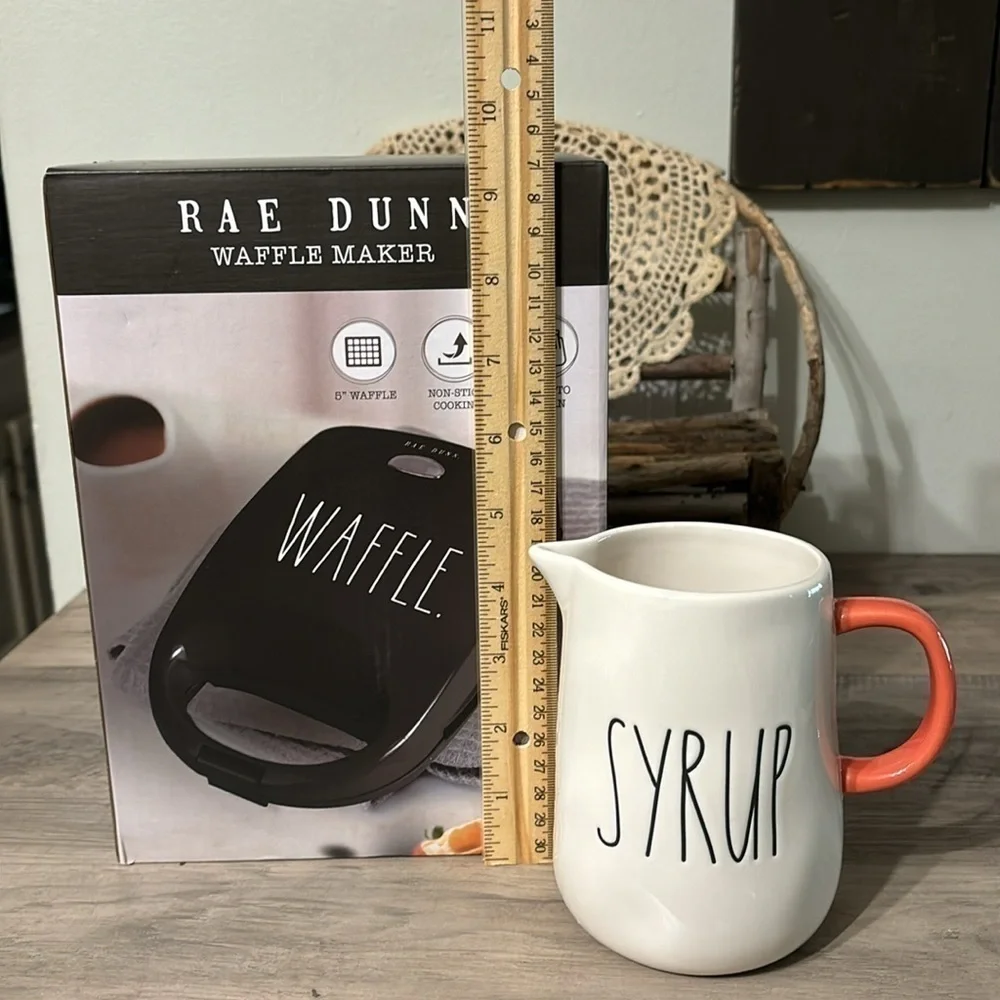 NIB Rae Dunn Non-Stick Waffle Maker and NWOT Syrup Pitcher